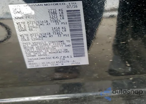 2016 Nissan Pathfinder S z USA, uszkodzony, nr VIN 5N1AR2MN3GC667841